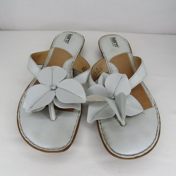 Born Light Blue Leather Flip Flops Floral Sandals Summer Women's 10 - Picture 2 of 8